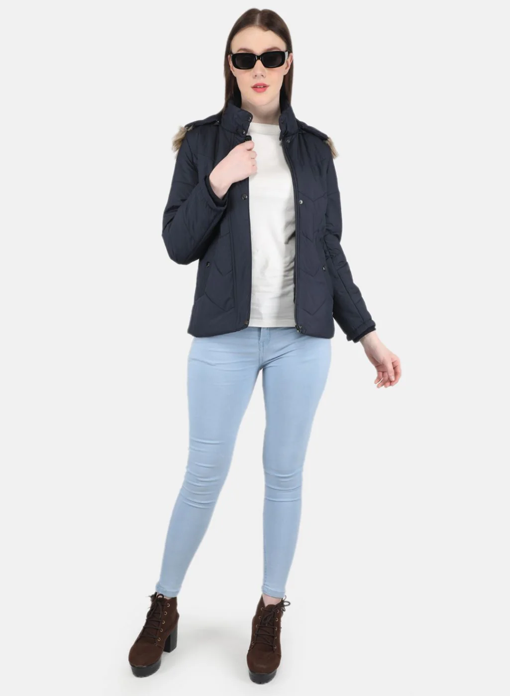 Women NAvy Blue Solid Jacket - Image 4