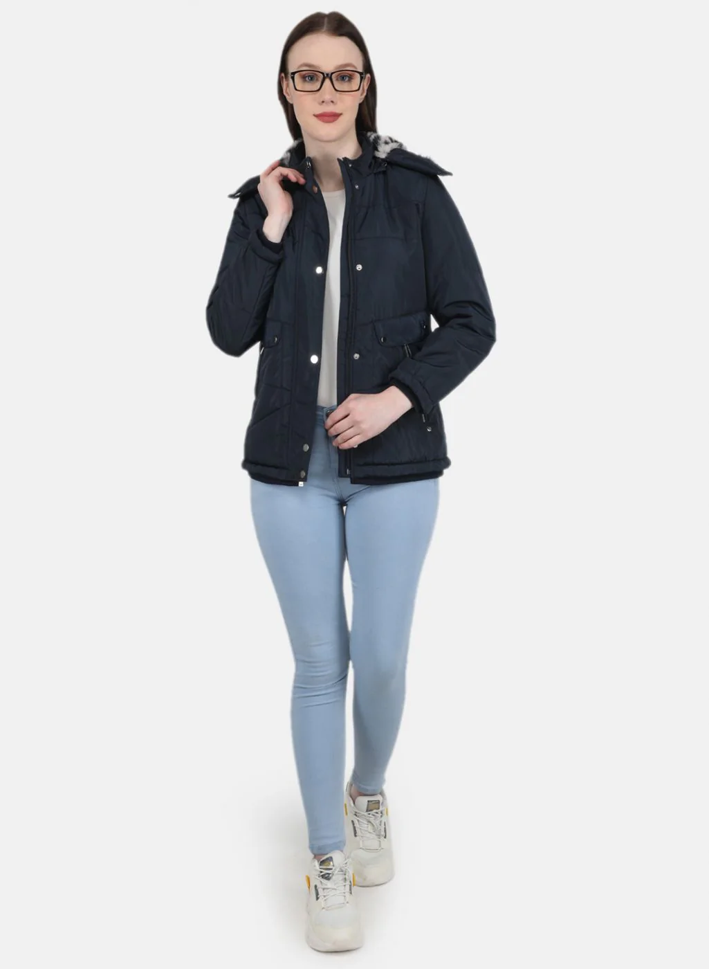 Women NAvy Blue Solid Jacket - Image 4