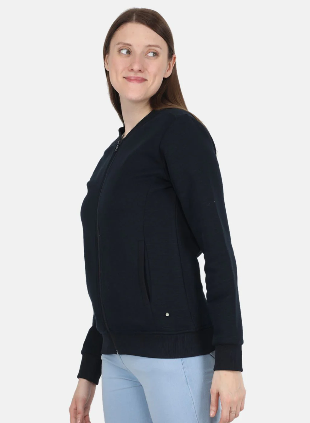 Women NAvy Blue Solid Sweatshirt - Image 2