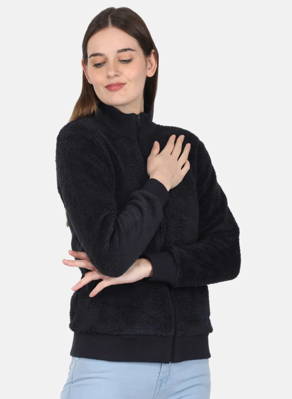 Women NAvy Blue Solid Sweatshirt - Image 6