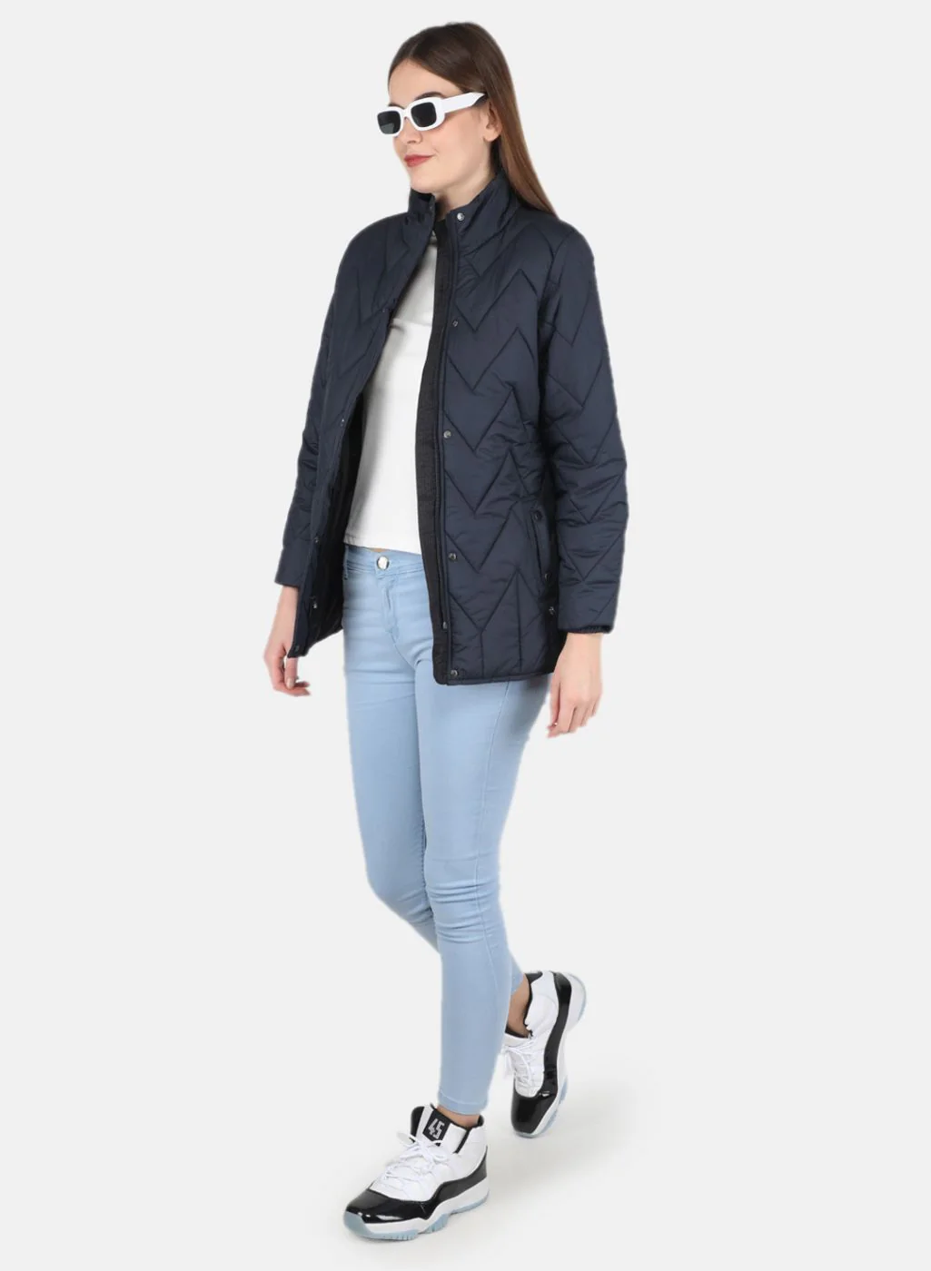 Women NAvy Blue Stripe Jacket - Image 4
