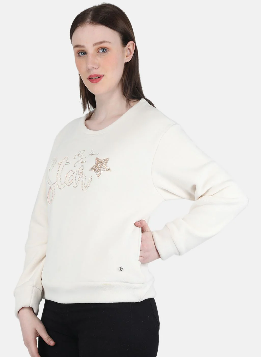 Women Off White Embroidered Sweatshirt - Image 2