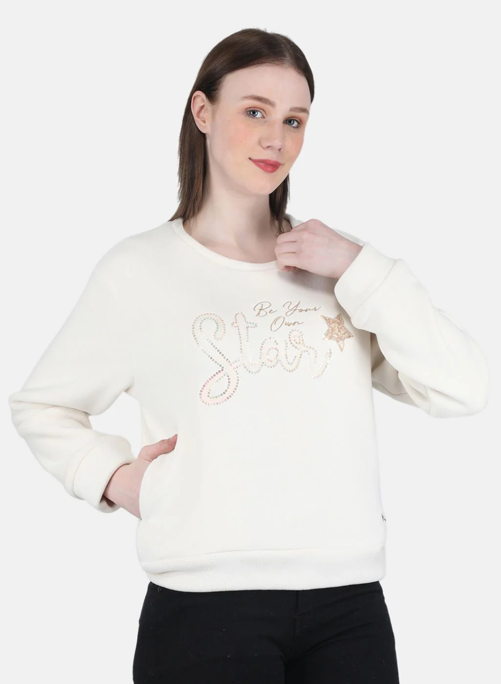 Women Off White Embroidered Sweatshirt - Image 6