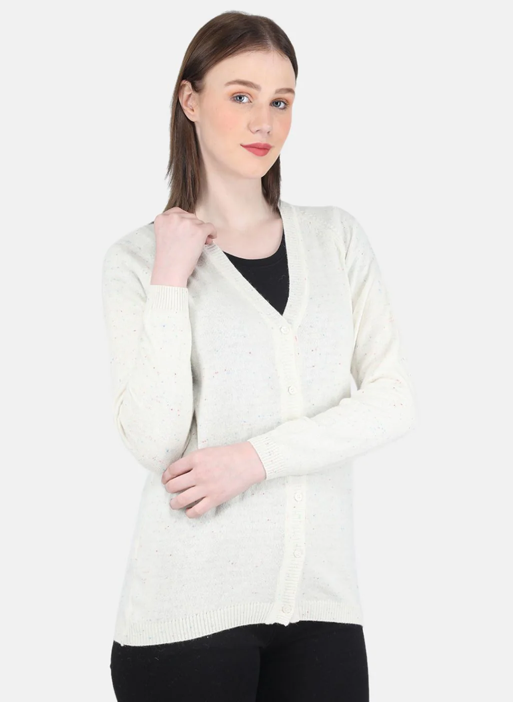 Women Off White Solid Cardigan - Image 6