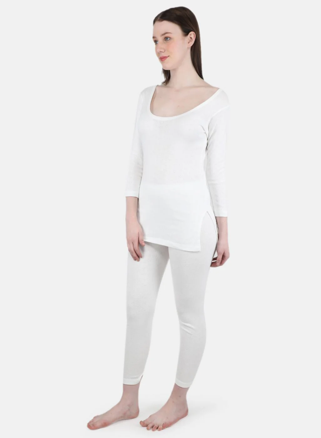 Women Off White Solid Thermal Lower - Image 4