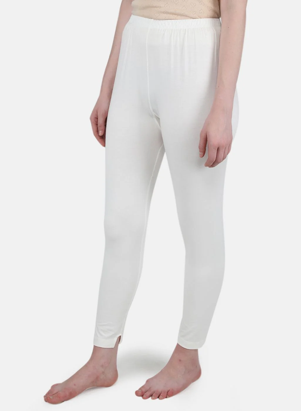 Women Off White Solid Thermal Lower - Image 2