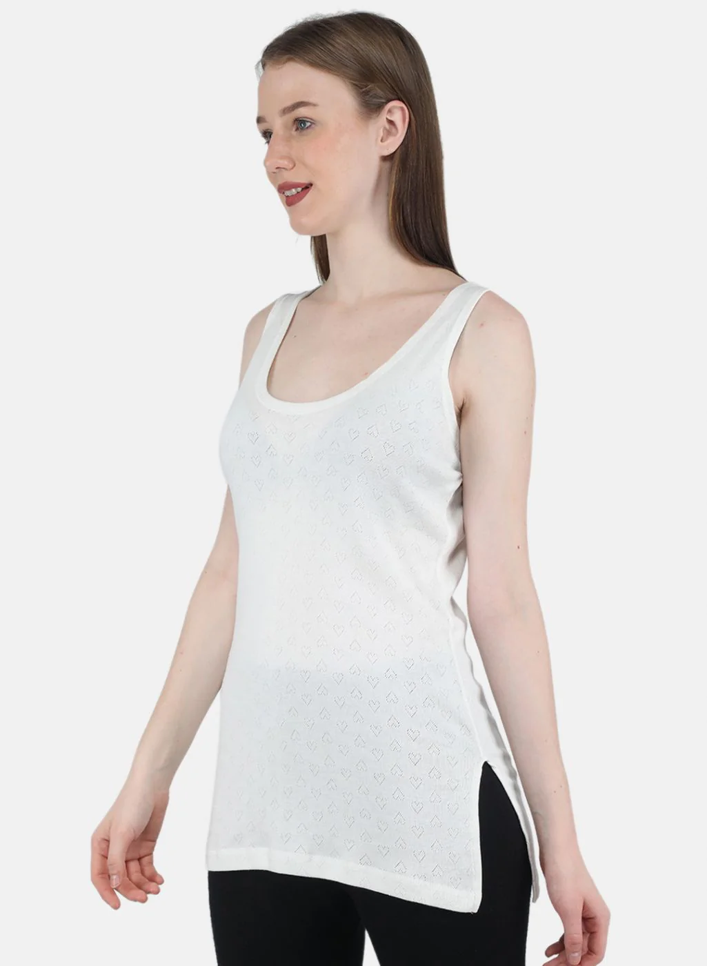 Women Off White Solid Thermal Vest - Image 2