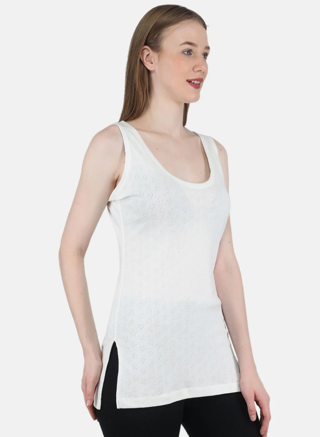 Women Off White Solid Thermal Vest - Image 6