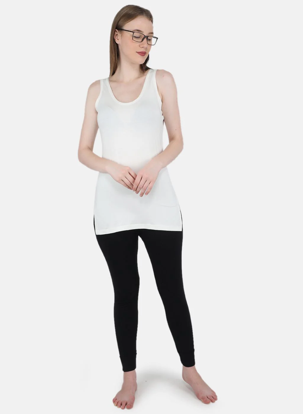 Women Off White Solid Thermal Vest - Image 4