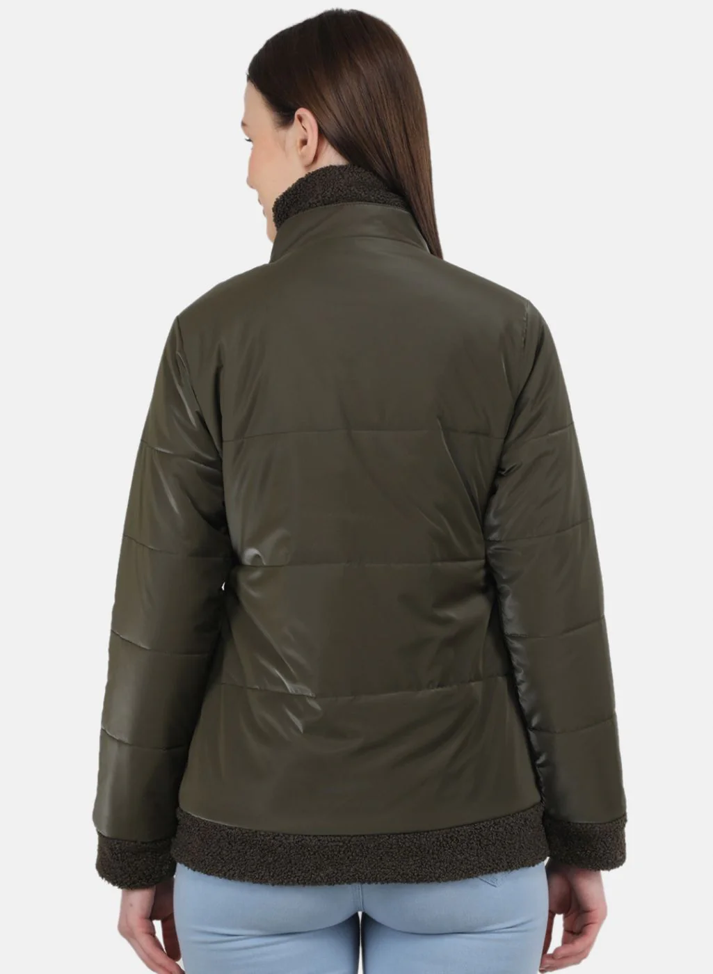 Women Olive Printed Jacket - Image 3