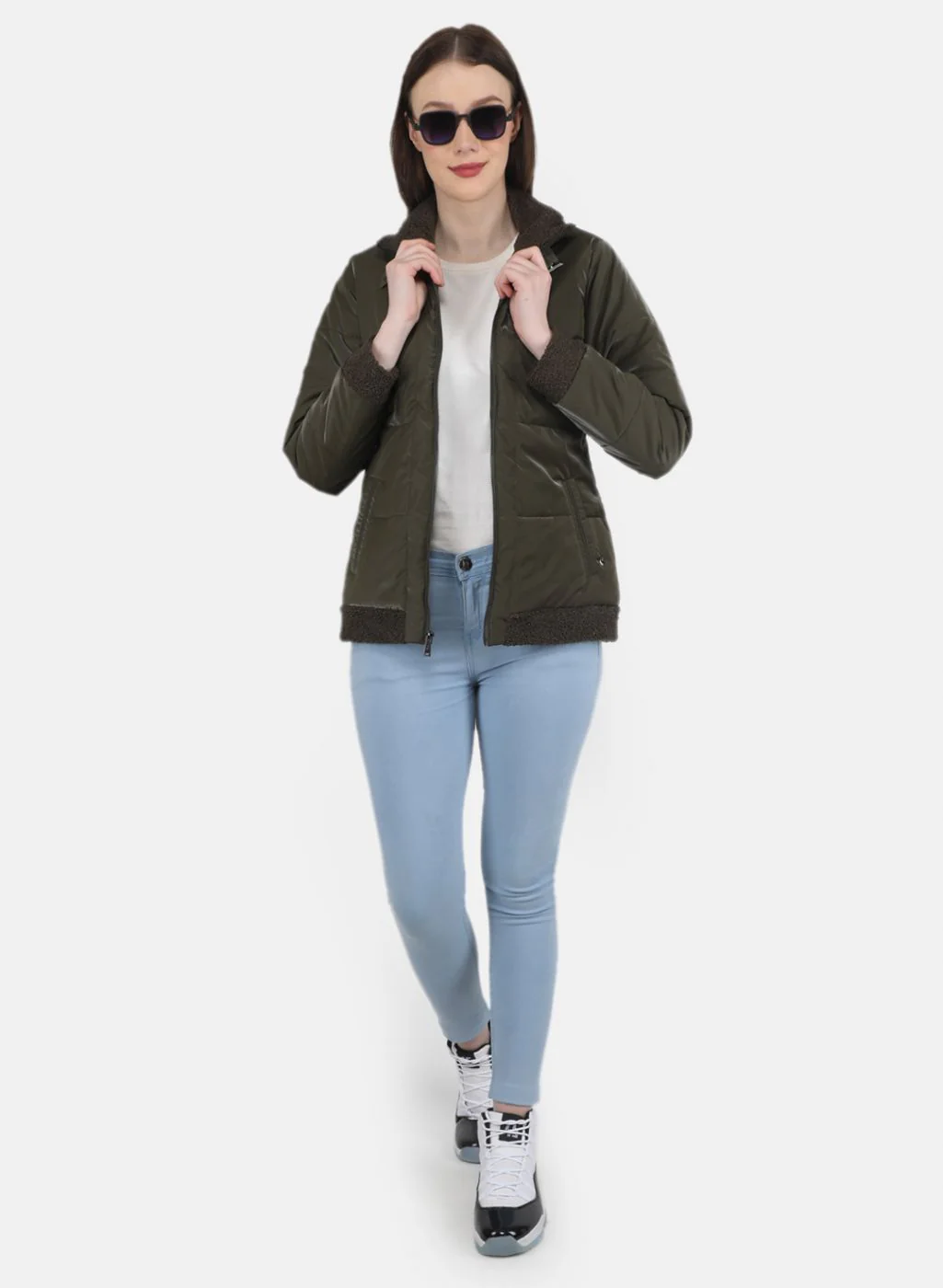 Women Olive Printed Jacket - Image 4
