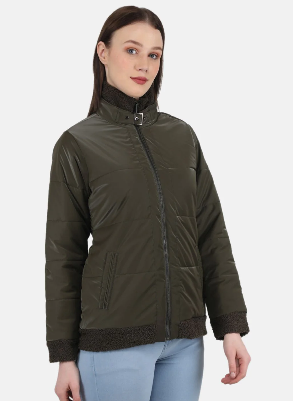Women Olive Printed Jacket - Image 6