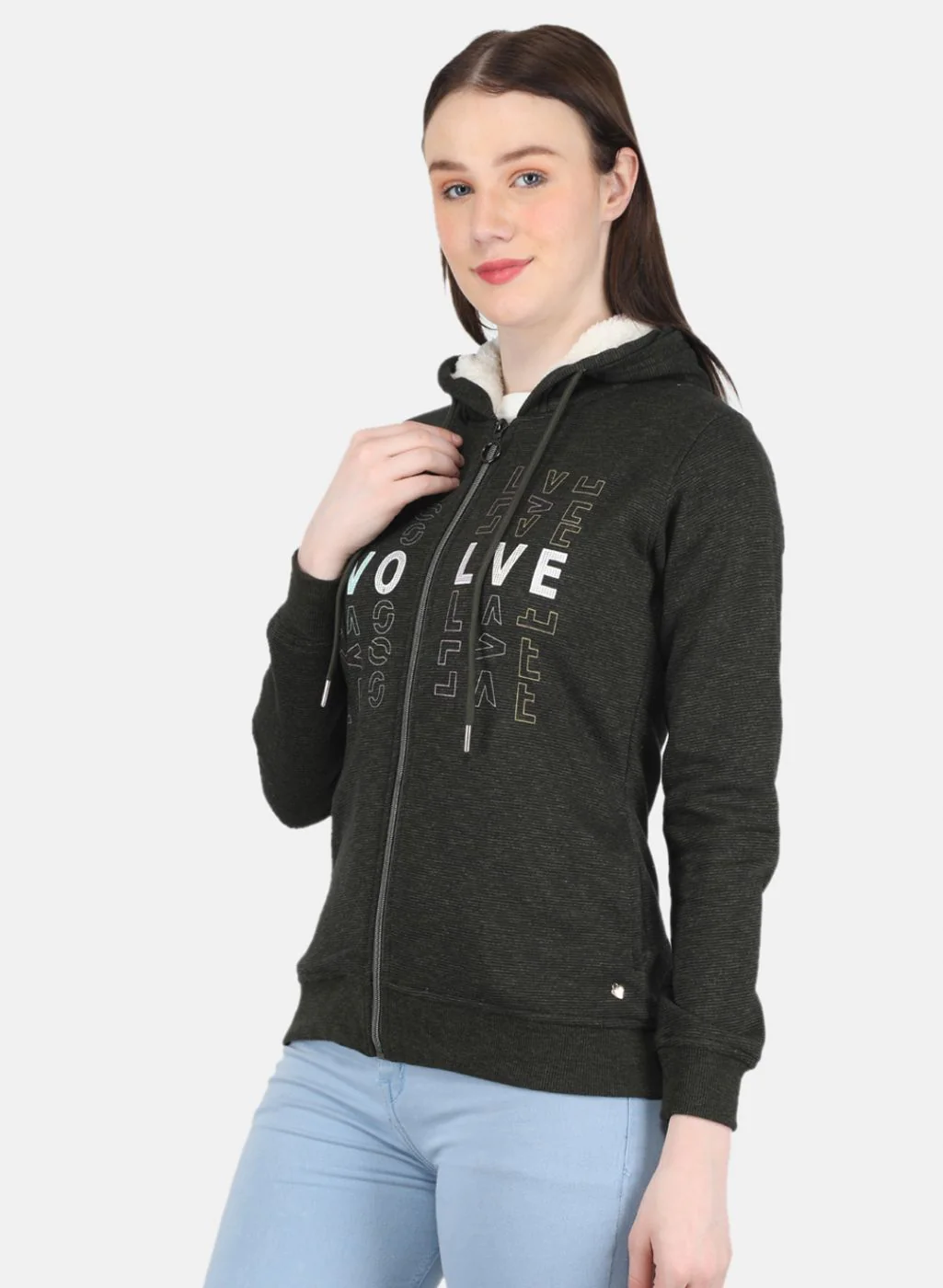 Women Olive Printed Sweatshirt - Image 2