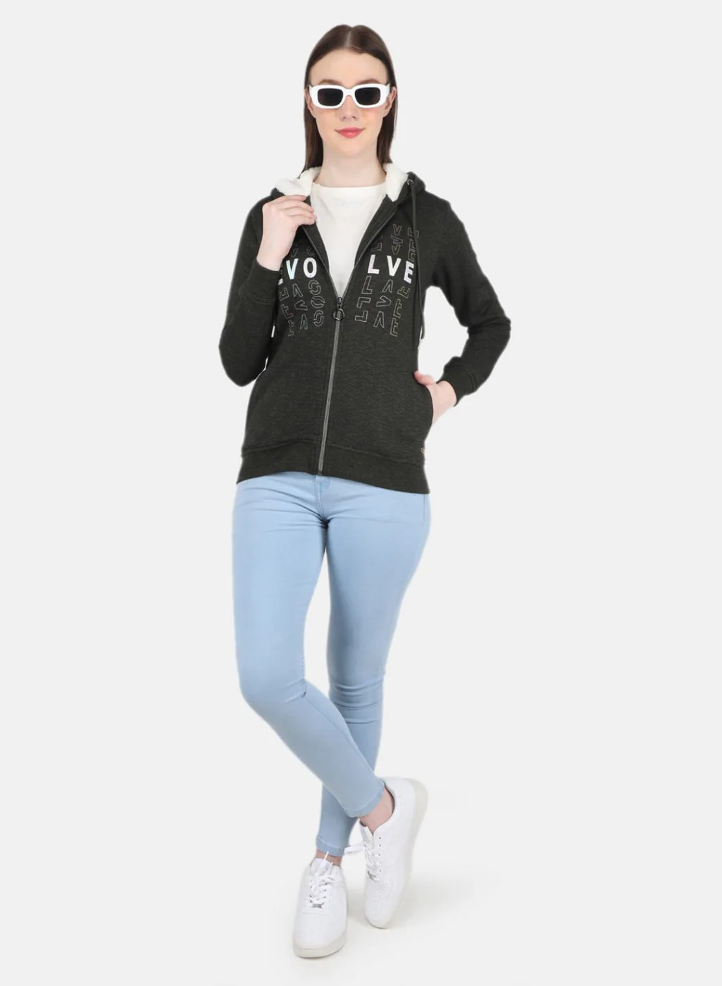 Women Olive Printed Sweatshirt - Image 4