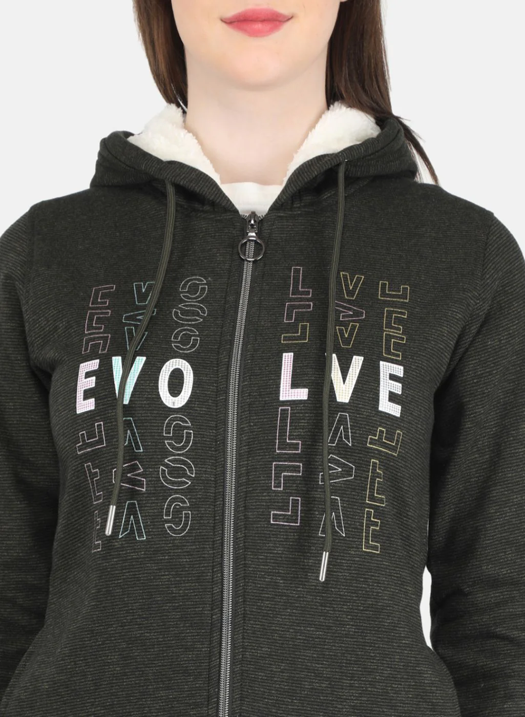 Women Olive Printed Sweatshirt - Image 5
