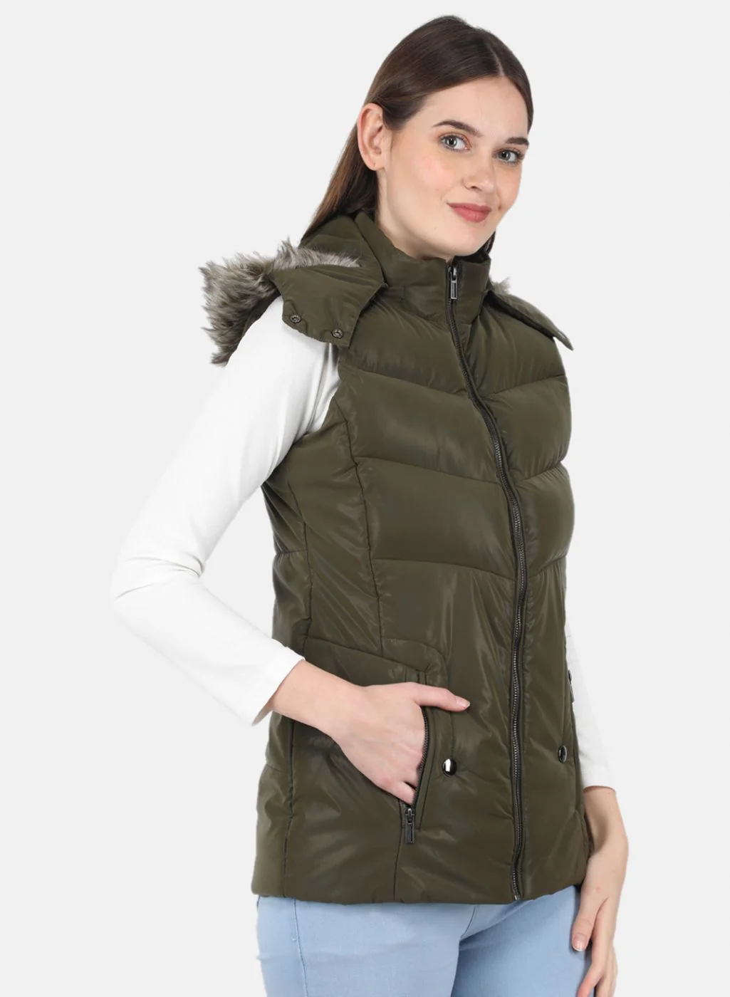 Women Olive Parka Jacket - Image 6