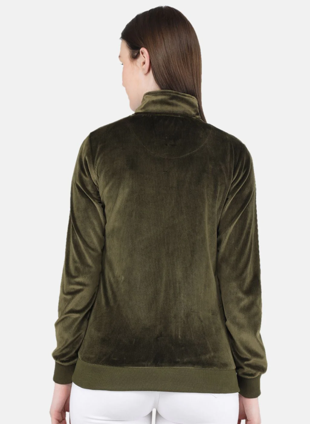Women Olive Self Design Sweatshirt - Image 3