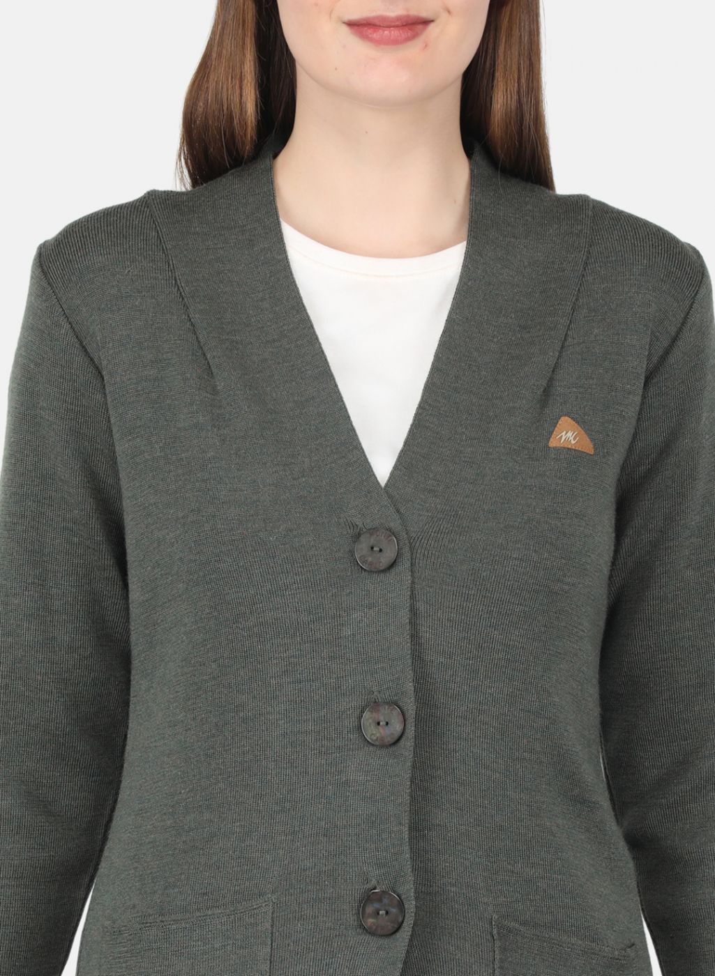 Women Olive Solid Cardigan - Image 5