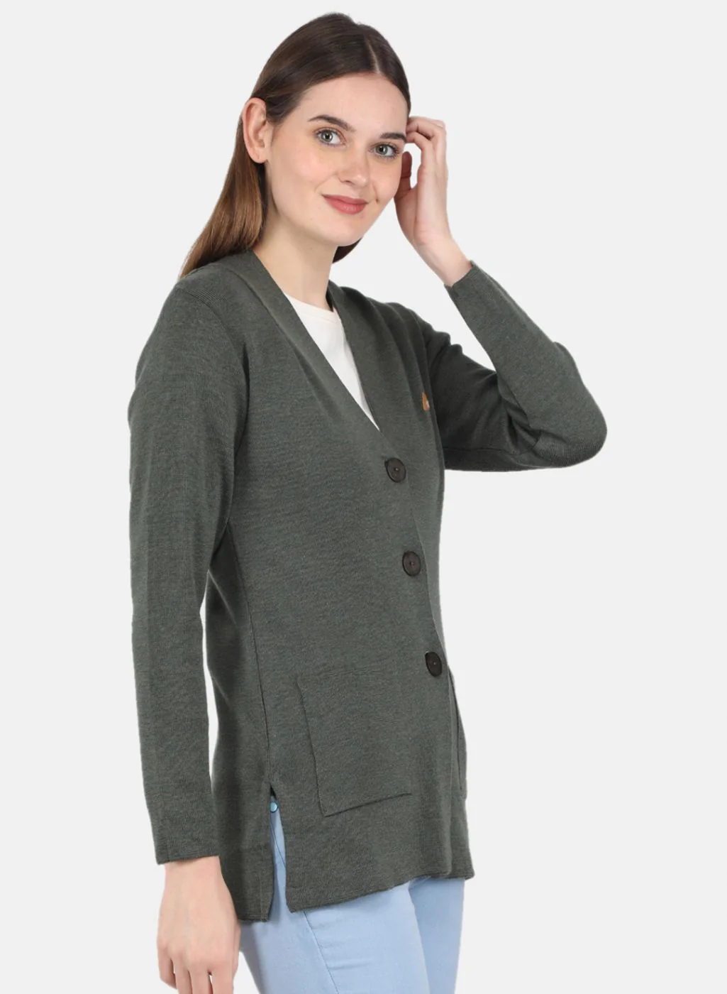 Women Olive Solid Cardigan - Image 6
