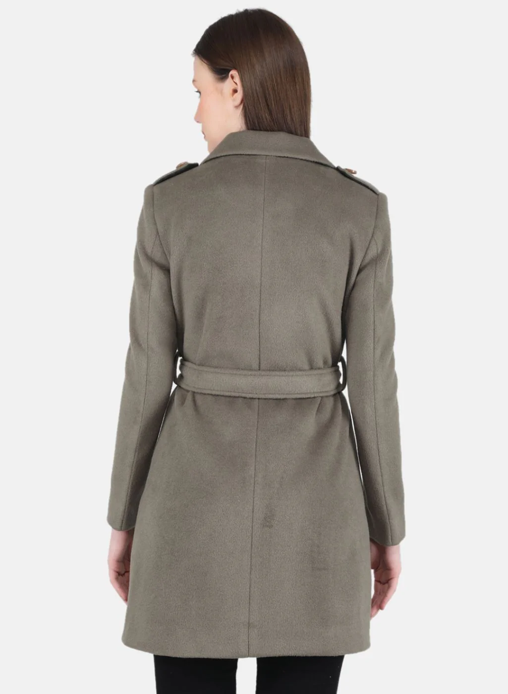 Women Olive Solid Coat - Image 3