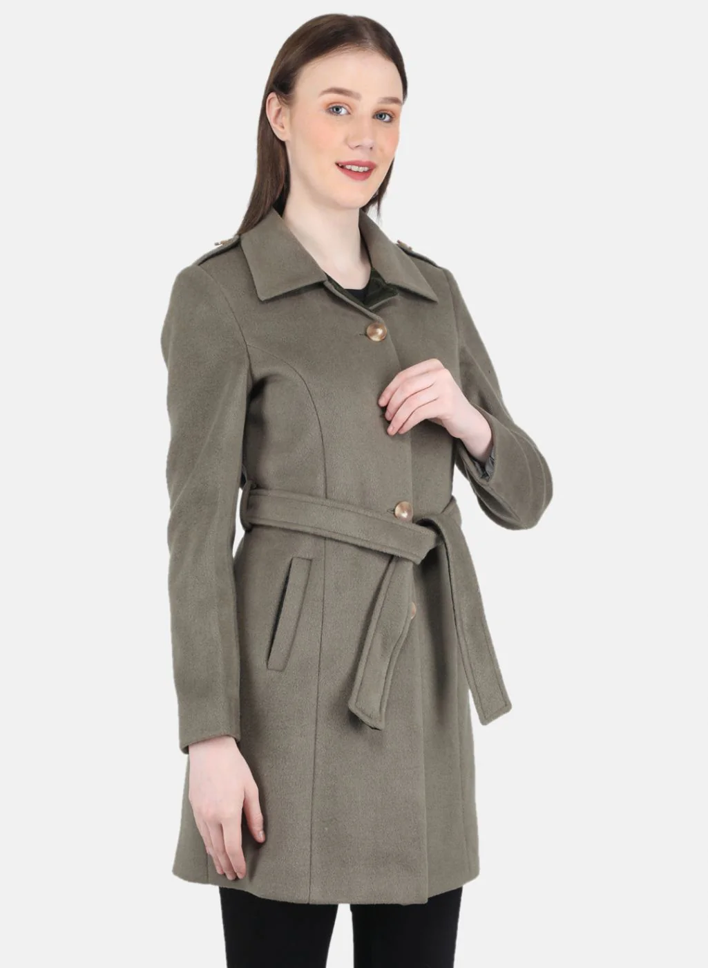 Women Olive Solid Coat - Image 6
