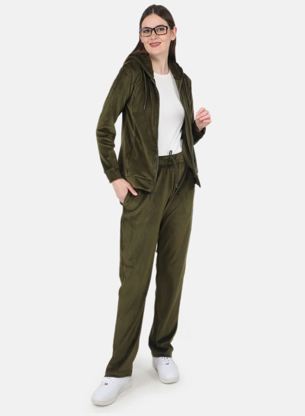 Women Olive Solid Tracksuit - Image 4