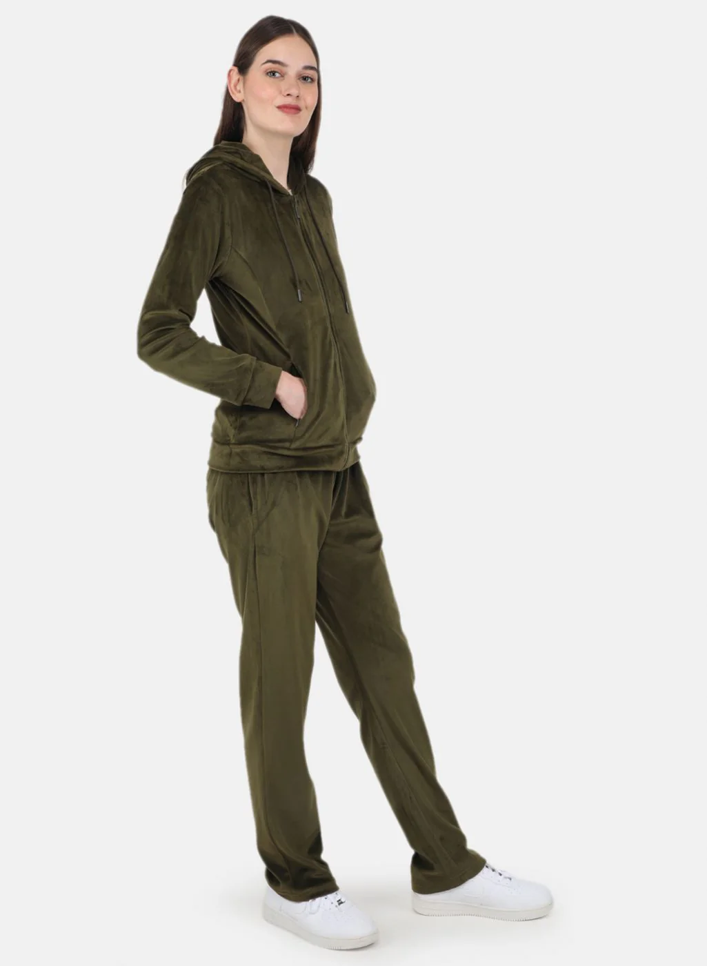 Women Olive Solid Tracksuit - Image 7