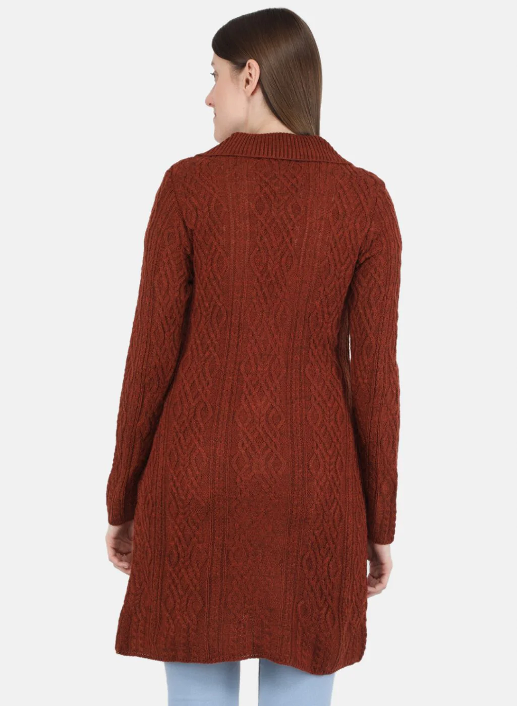 Women Orange Self design Cardigan - Image 3