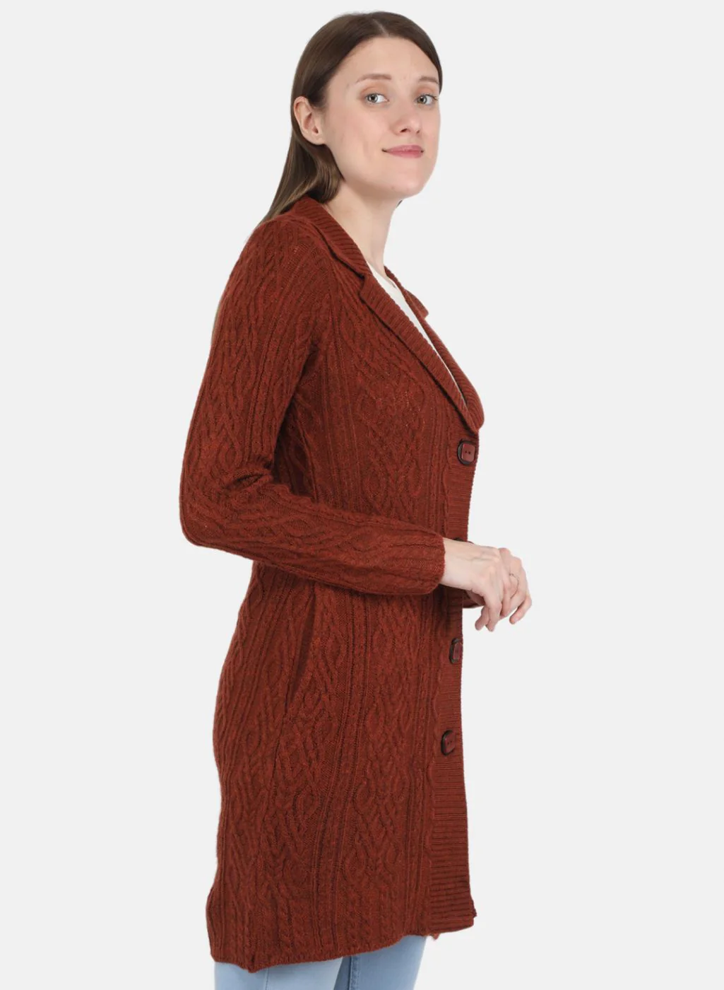Women Orange Self design Cardigan - Image 6