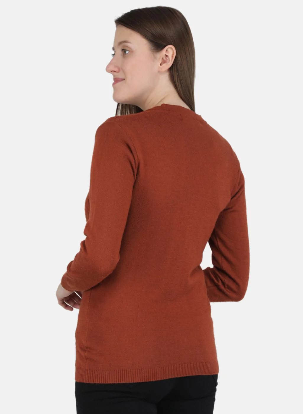 Women Orange Self design Cardigan - Image 3