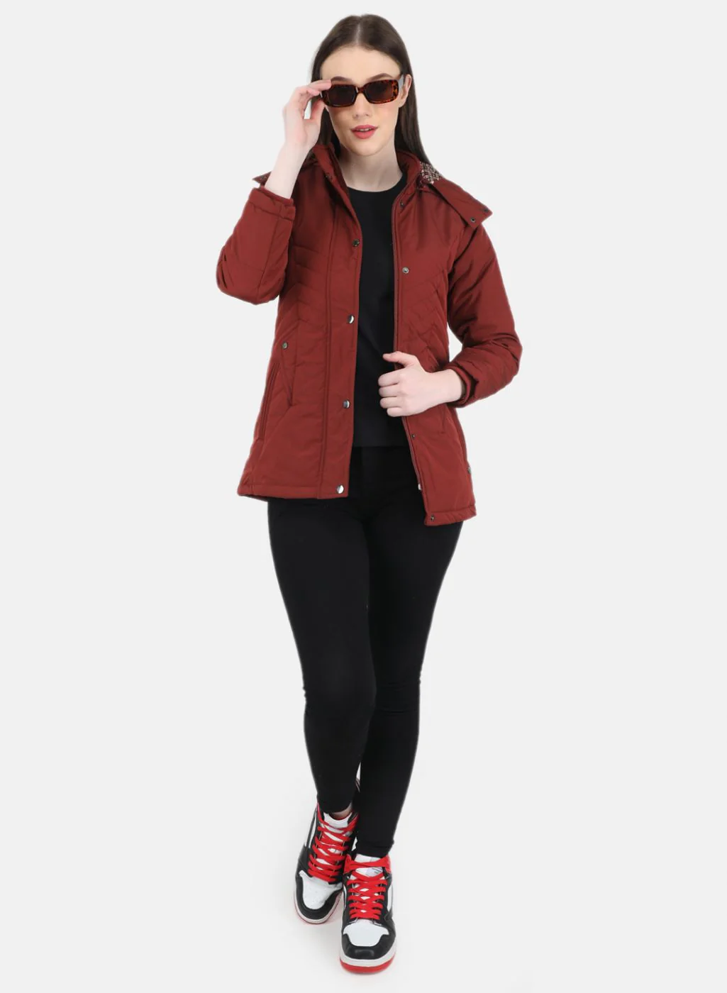 Women Orange Self Design Jacket - Image 4