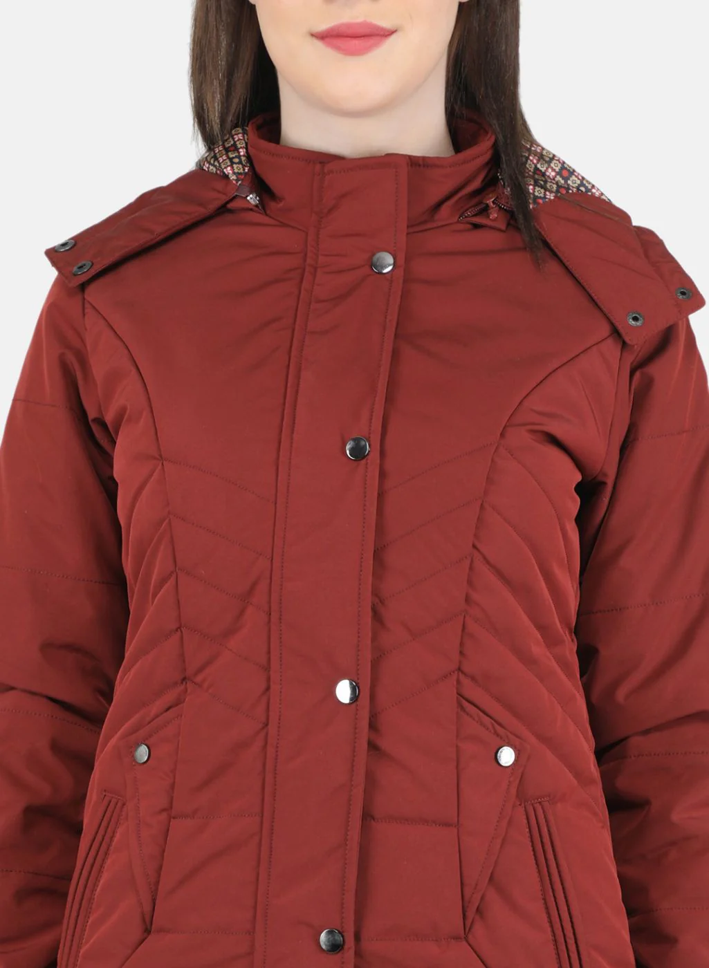 Women Orange Self Design Jacket - Image 5