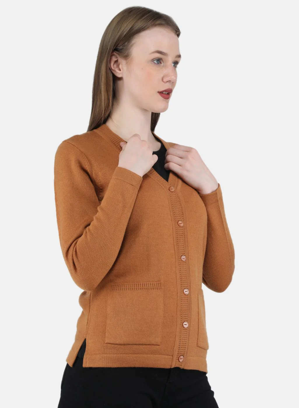 Women Orange Solid Cardigan - Image 6