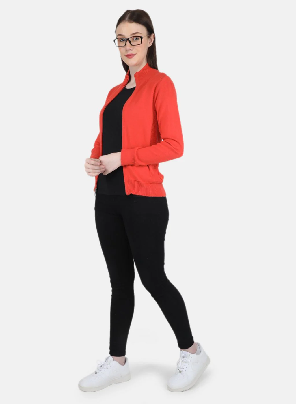 Women Orange Solid Cardigan - Image 4