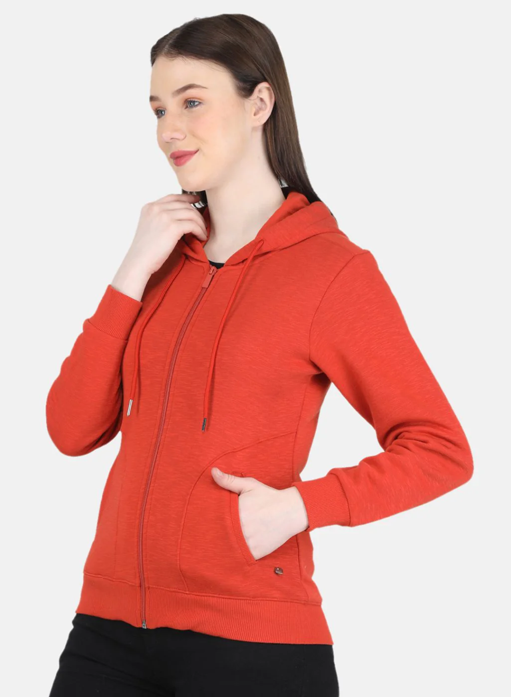Women Orange Solid Sweatshirt - Image 2