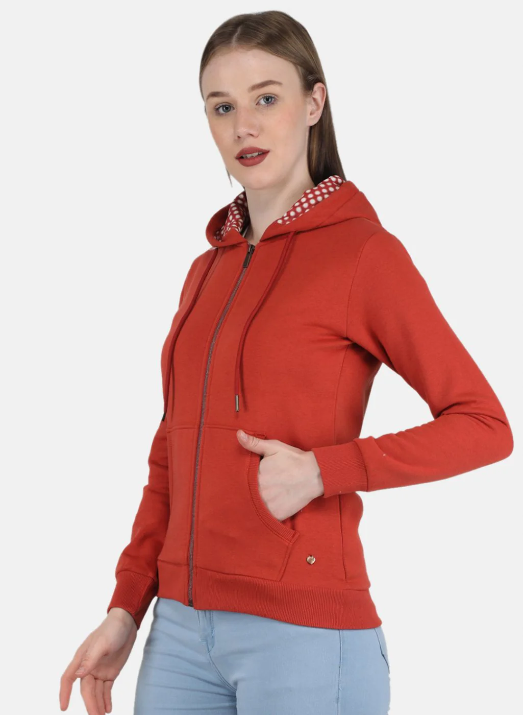 Women Orange Solid Sweatshirt - Image 2