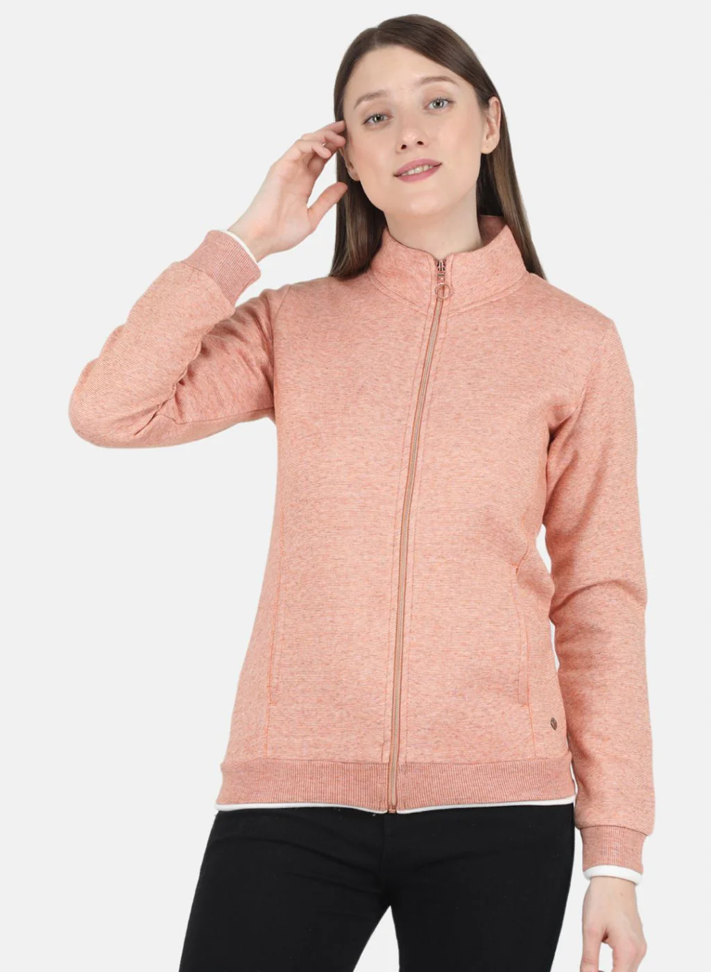Women Orange Stripe Sweatshirt