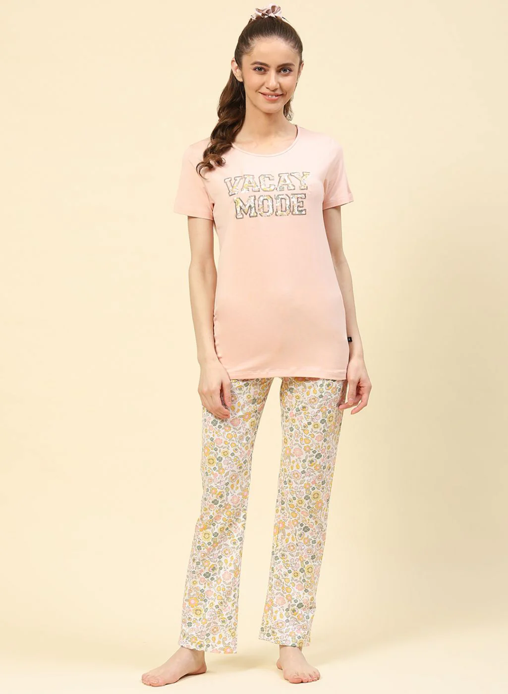 Women Peach Printed Lower Set