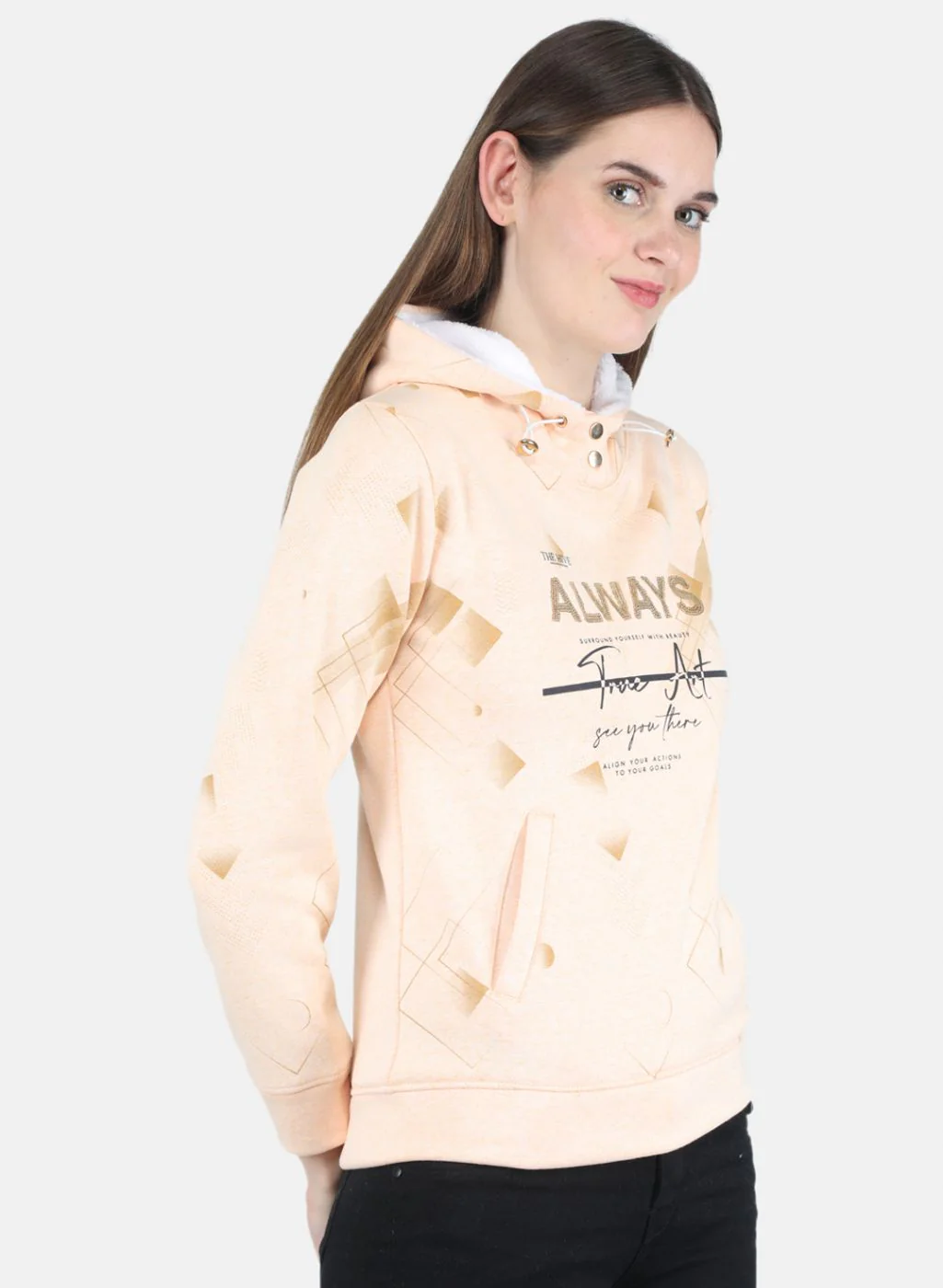 Women Peach Printed Sweatshirt - Image 6
