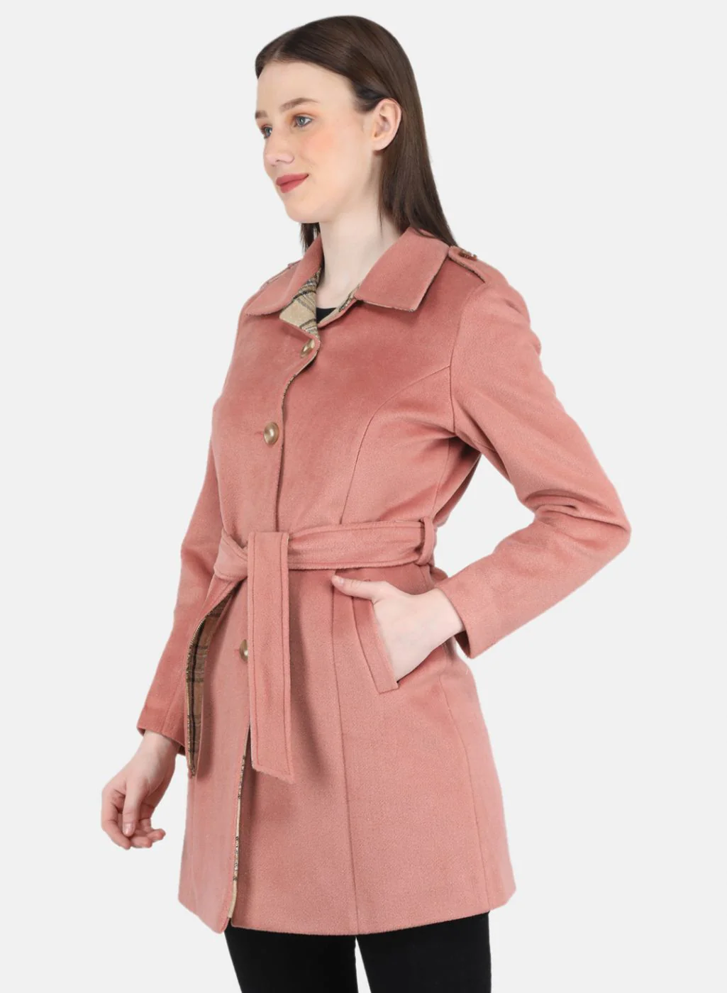 Women Peach Solid Coat - Image 2