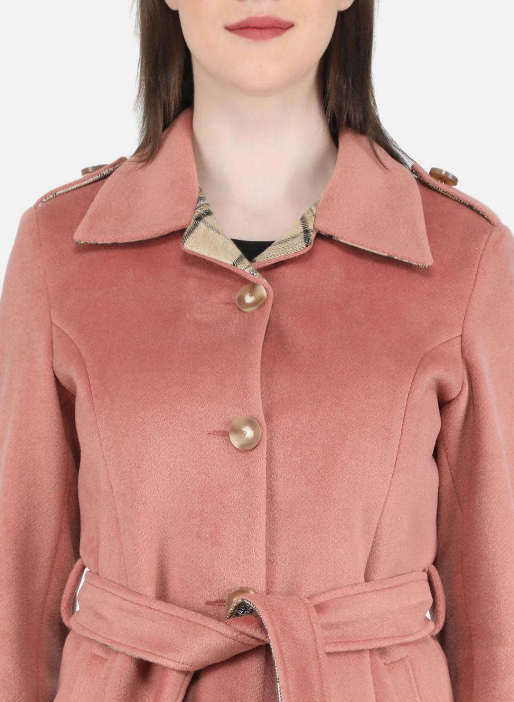 Women Peach Solid Coat - Image 5