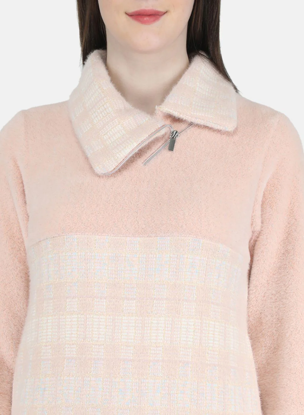 Women Pink Check Sweatshirt - Image 5