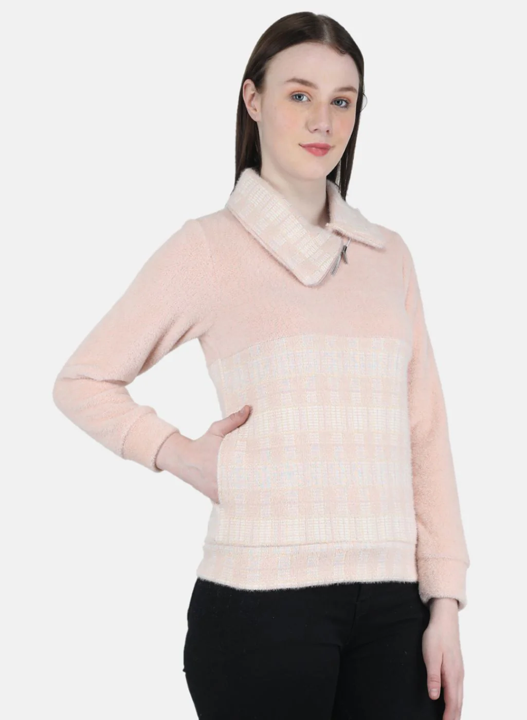 Women Pink Check Sweatshirt - Image 6