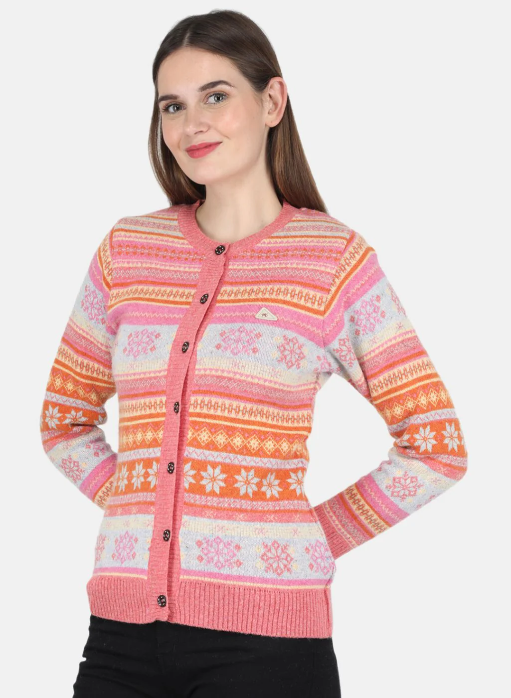 Women Pink Self design Cardigan - Image 2