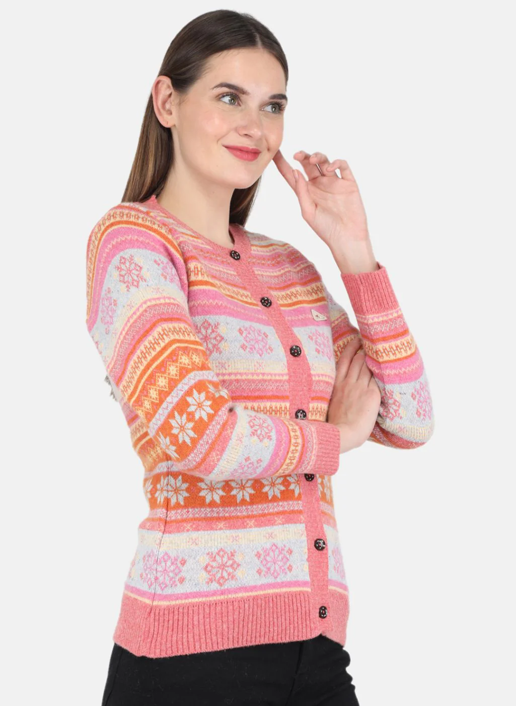 Women Pink Self design Cardigan - Image 6