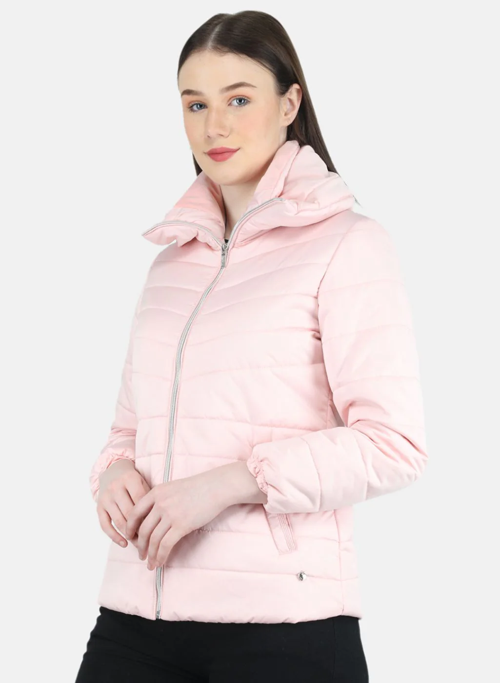 Women Pink Self Design Jacket - Image 2
