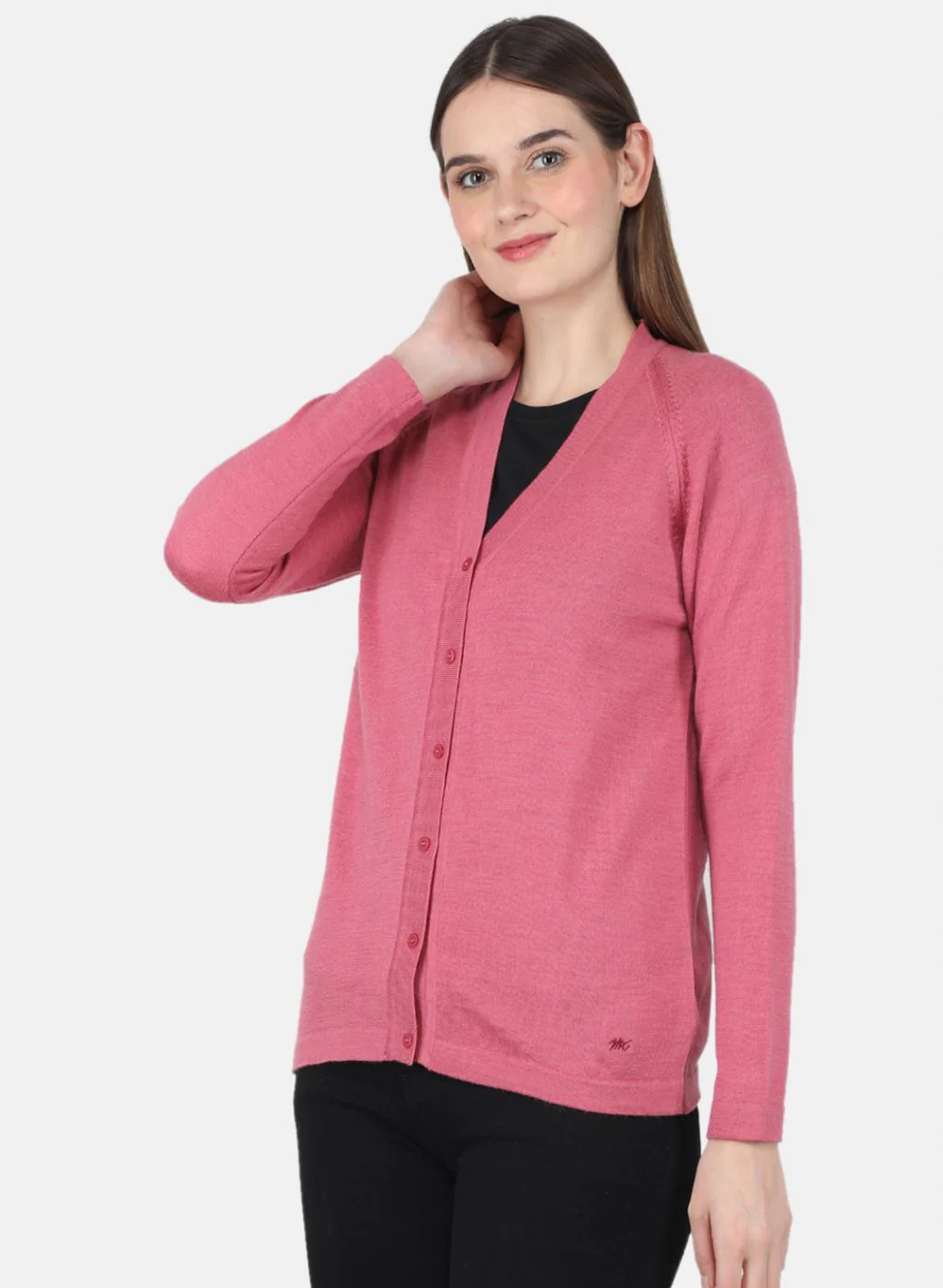 Women Pink Solid Cardigan - Image 2