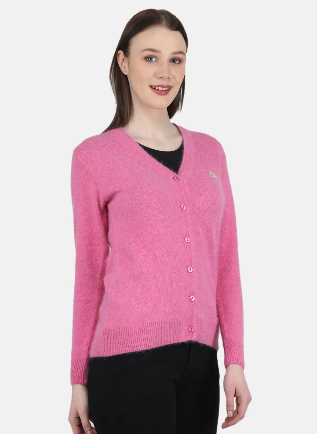 Women Pink Solid Cardigan - Image 6