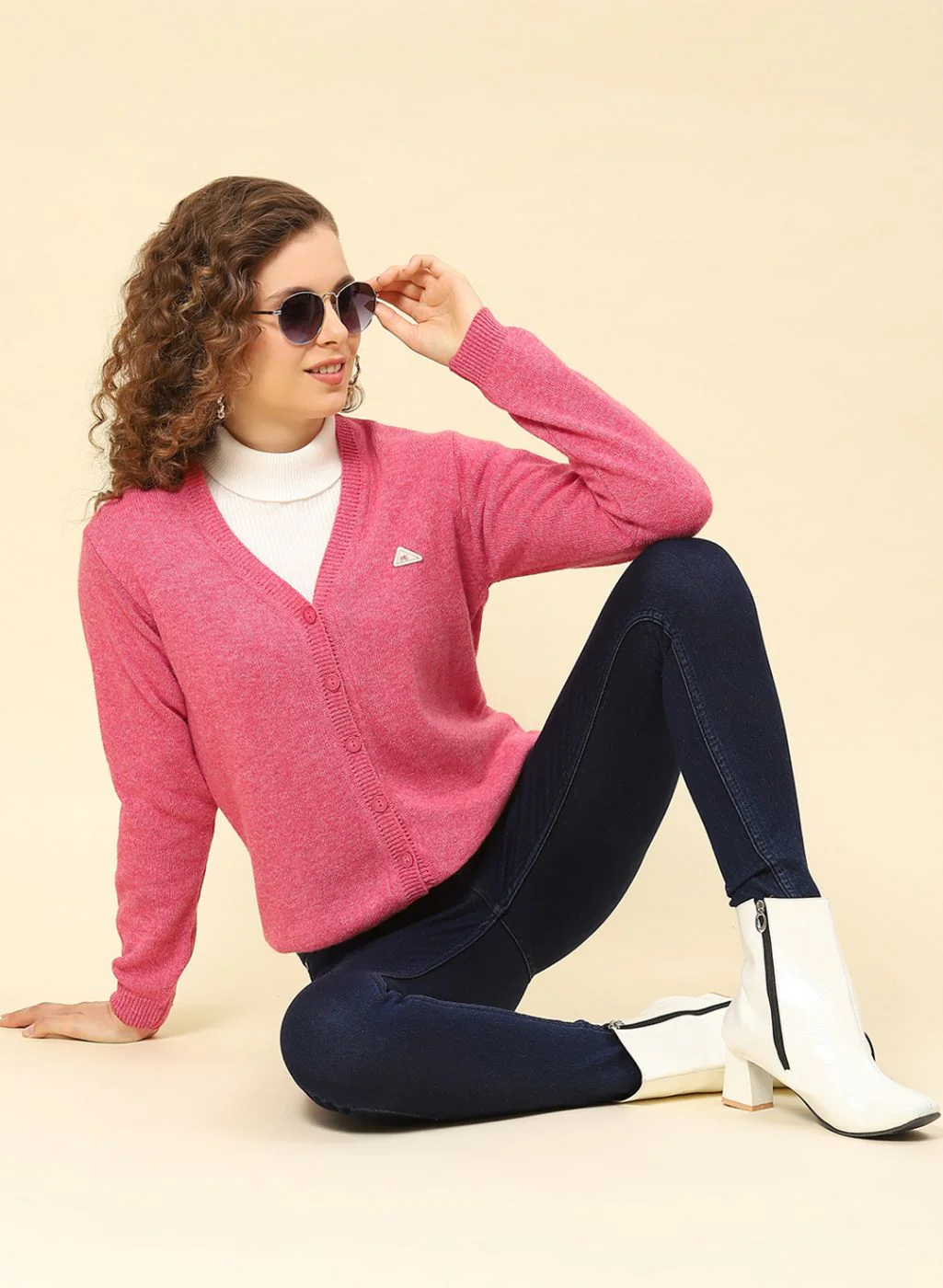 Women Pink Solid Lamb wool Cardigan