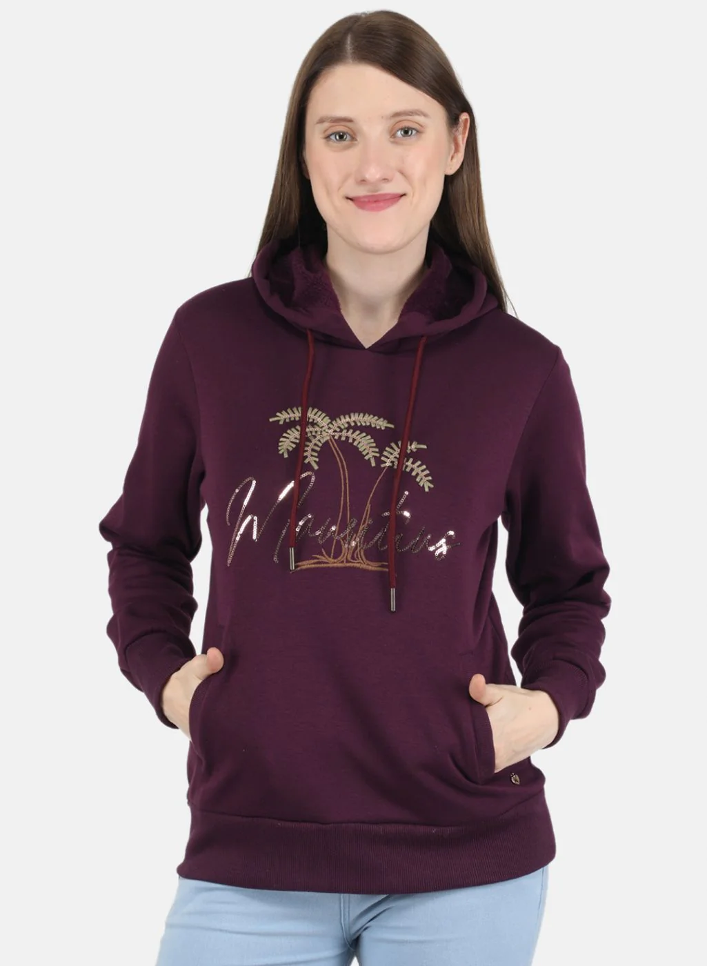Women Purple Embroidered Sweatshirt